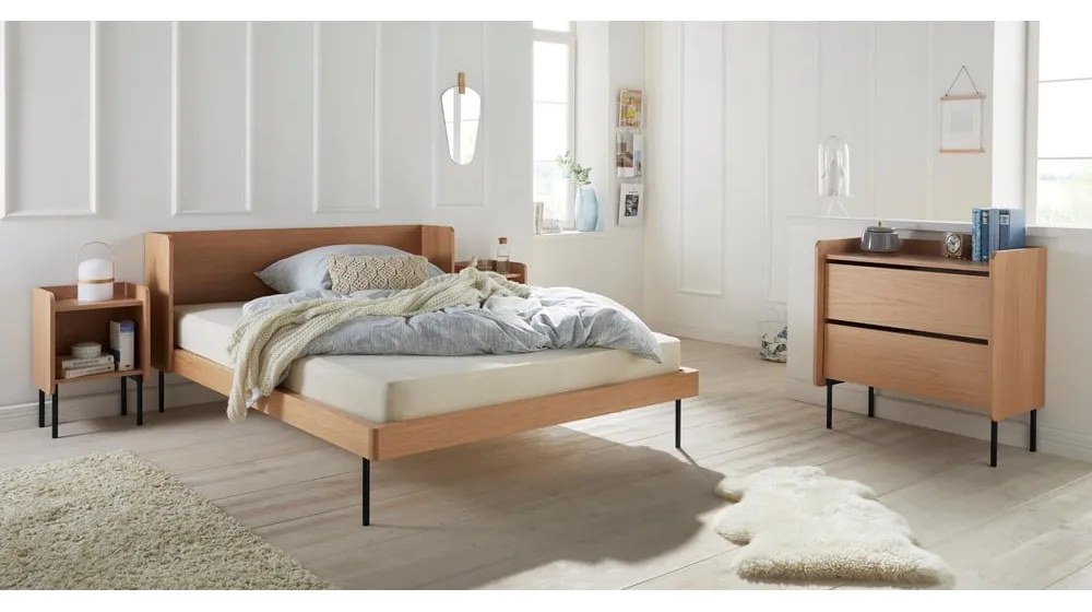 Natúr színű franciaágy tölgyfa dekorral 160x200 cm Wrap – Bonami Selection