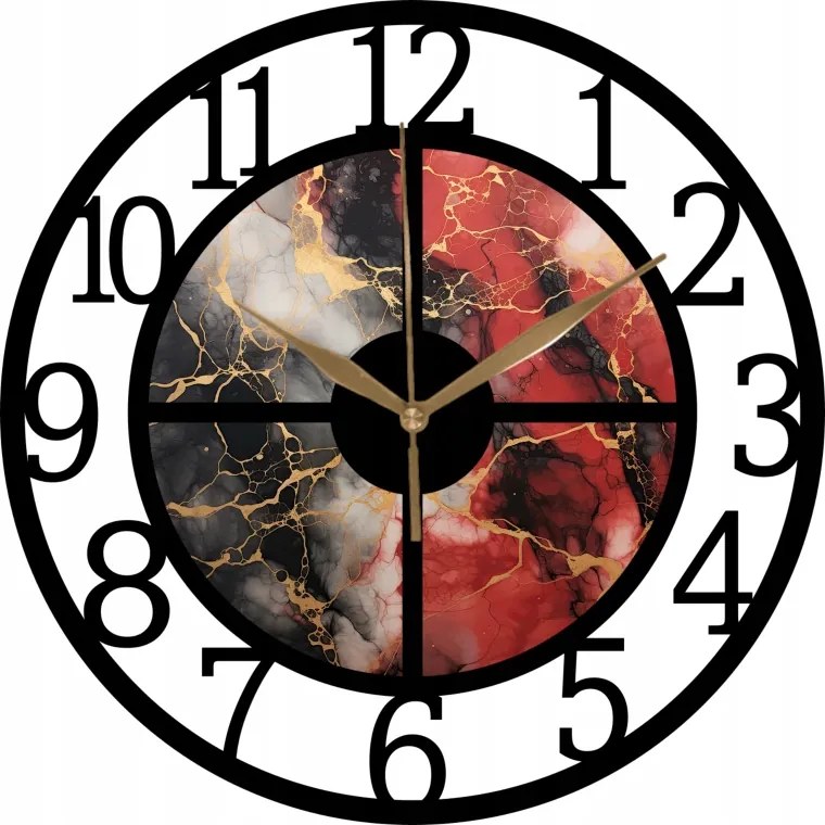 Dekoratív falióra Nappaliba Fekete-piros márvány arany 35cm
