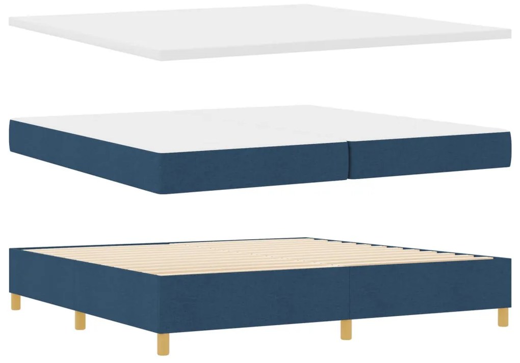 vidaXL Boxspring ágy matraccal és LED világítással, kék szövet, 200x200 cm