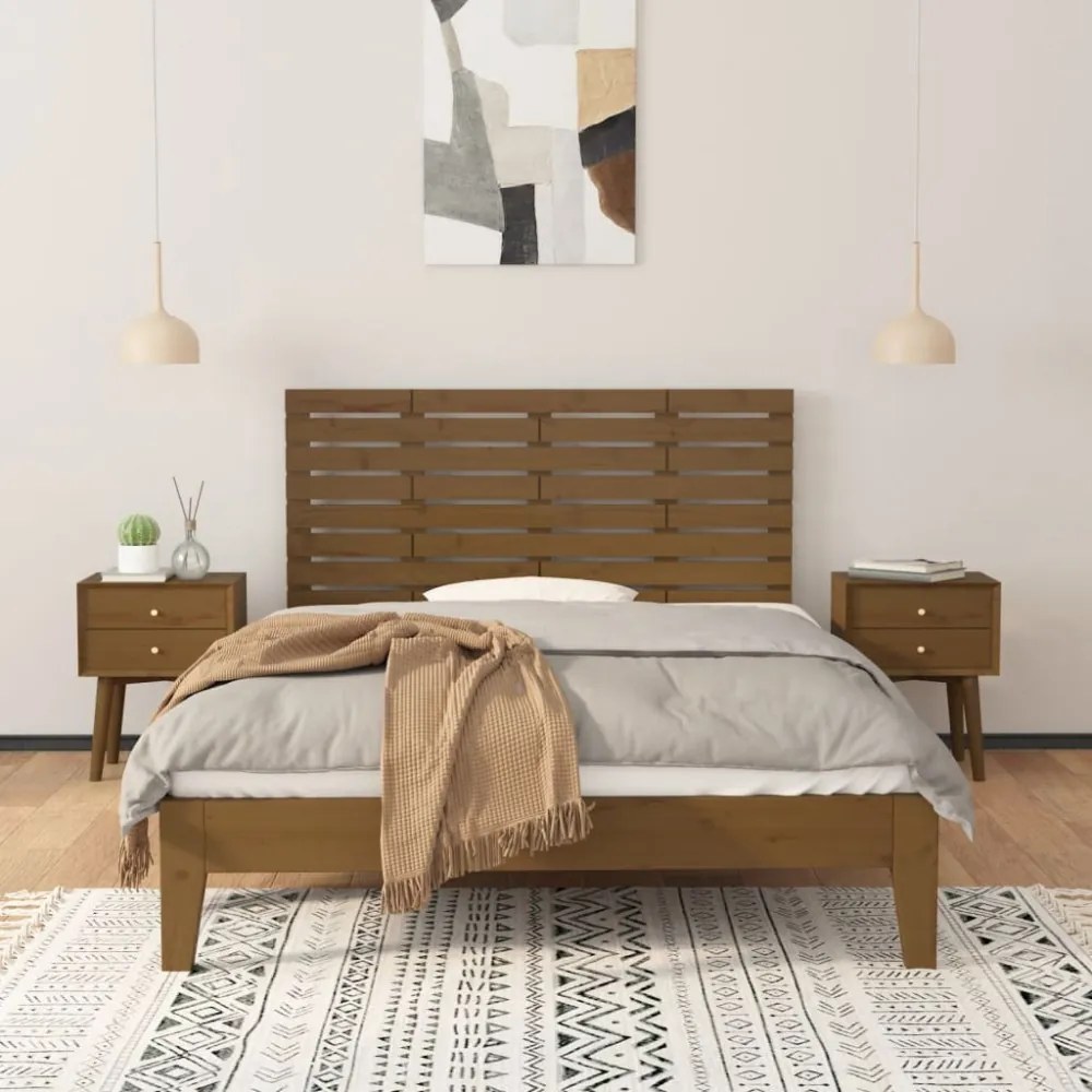 mézbarna tömör fenyőfa fali fejtámla 156x3x63 cm