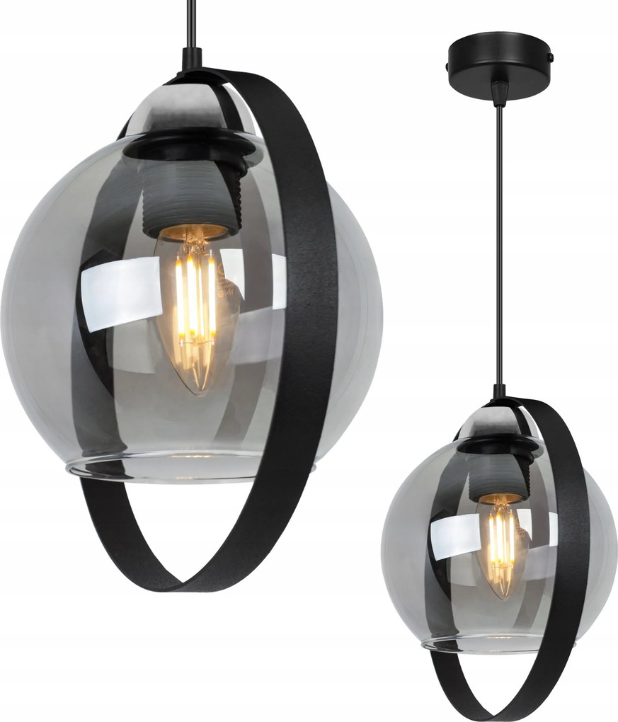 Mennyezeti Lámpa Lógó Csillár Szimpla Loft Fekete Gyűrű Üveg Gömb