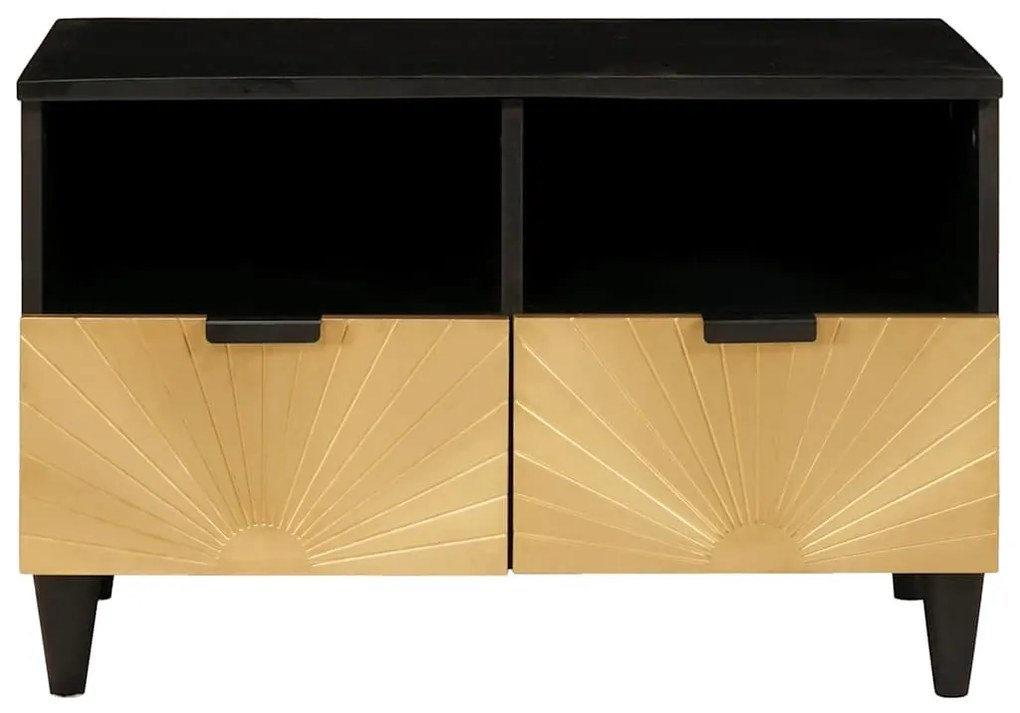 TV szekrény Fekete és Arany 70 x 33 x 46 cm tömör mangófa