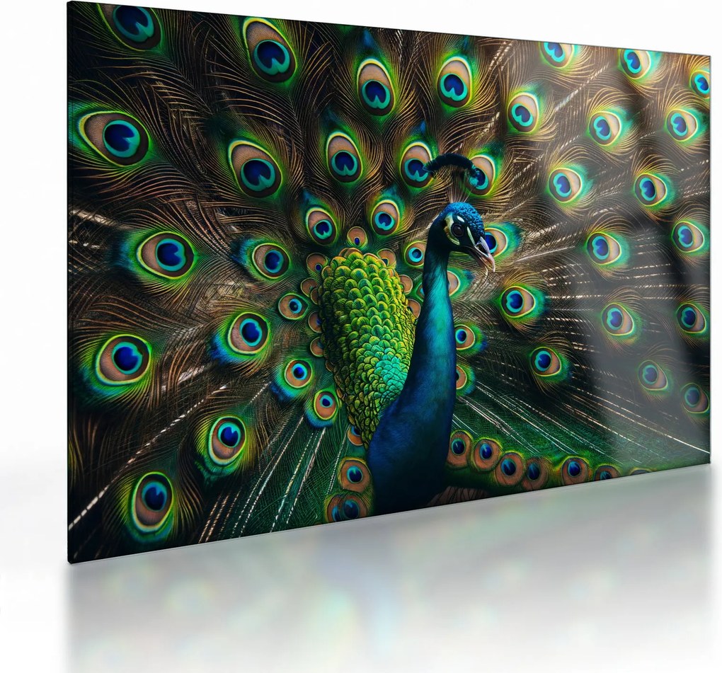 Üveg kép – Pávatoll (70x50 cm)