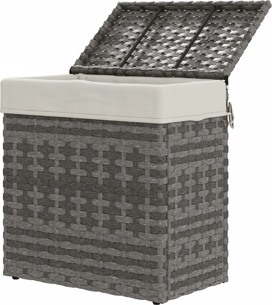 Outsunny PE Rattannal készült Kerti Tároló Box, Kültéri Tároló Pad Non-slip Lábakkal és Vízálló Béléssel, 57x34x62cm, Szürke és Bézs | Aosom