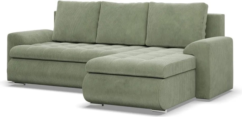 Tokio sarokkanapé, 2 ágyneműtartóval, kordbársony, jobboldali, zöld