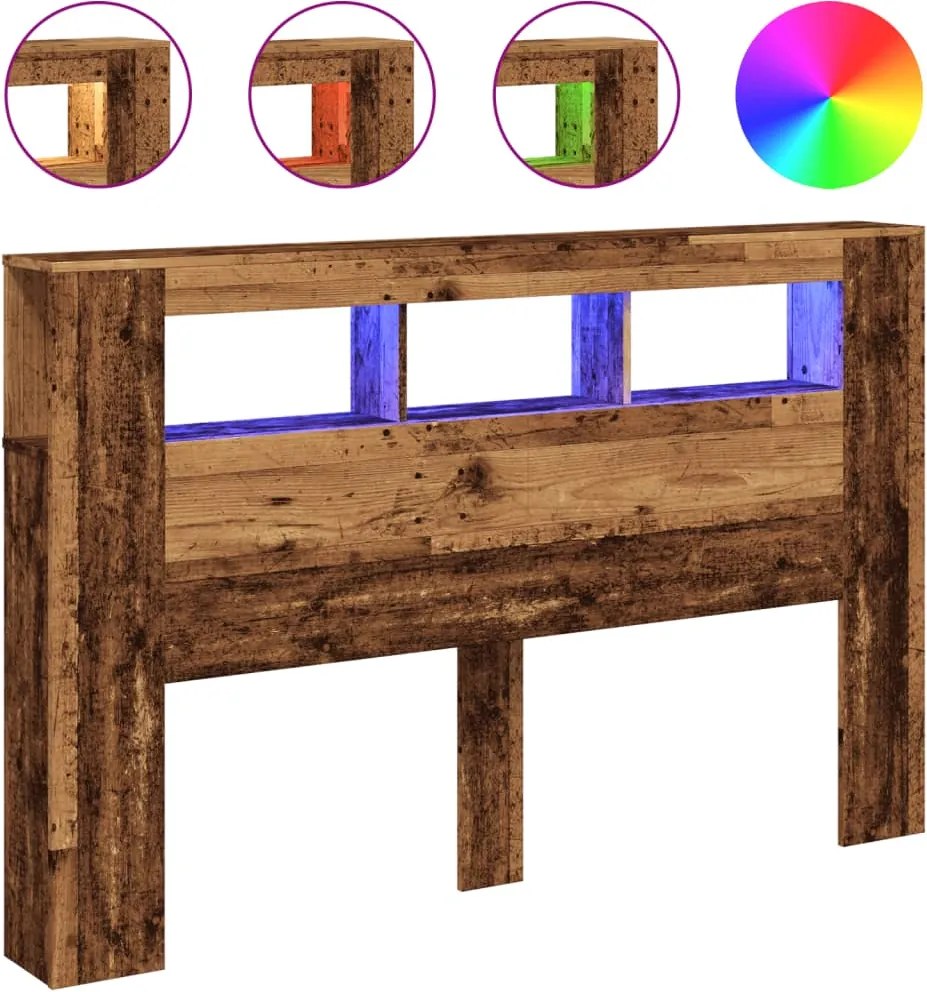 vidaXL antik fa színű szerelt fa LED-es fejtámla 160x18,5x103,5 cm