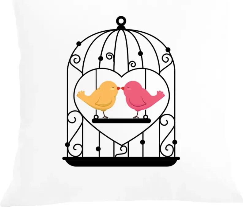 Valentin napi párna párnahuzat Madárkák a ketrecben