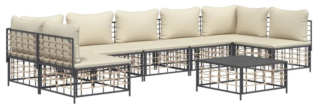 8 részes antracitszürke polyrattan kerti ülőgarnitúra párnákkal