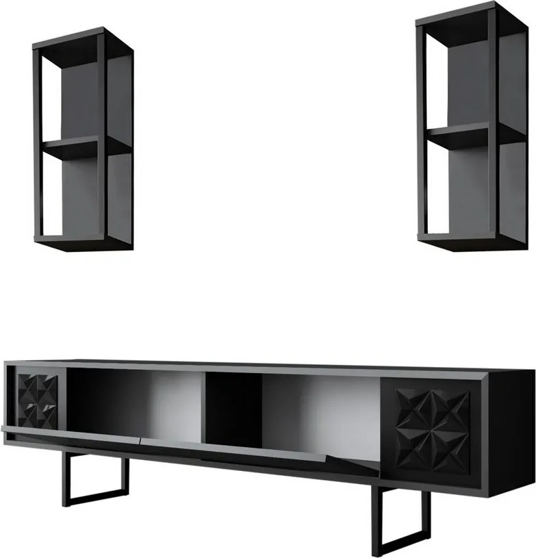 Line Anthracite and Black TV-állvány polcokkal