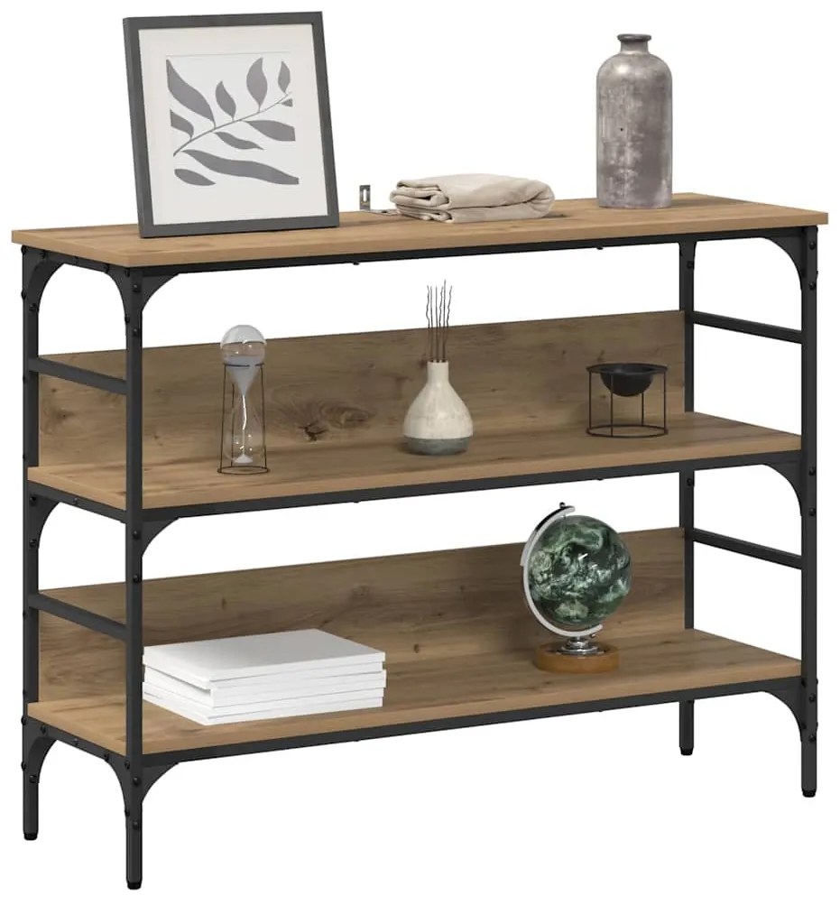 Konzolasztal polcokkal kézműves tölgy 100 x 32 x 75 cm Faanyag