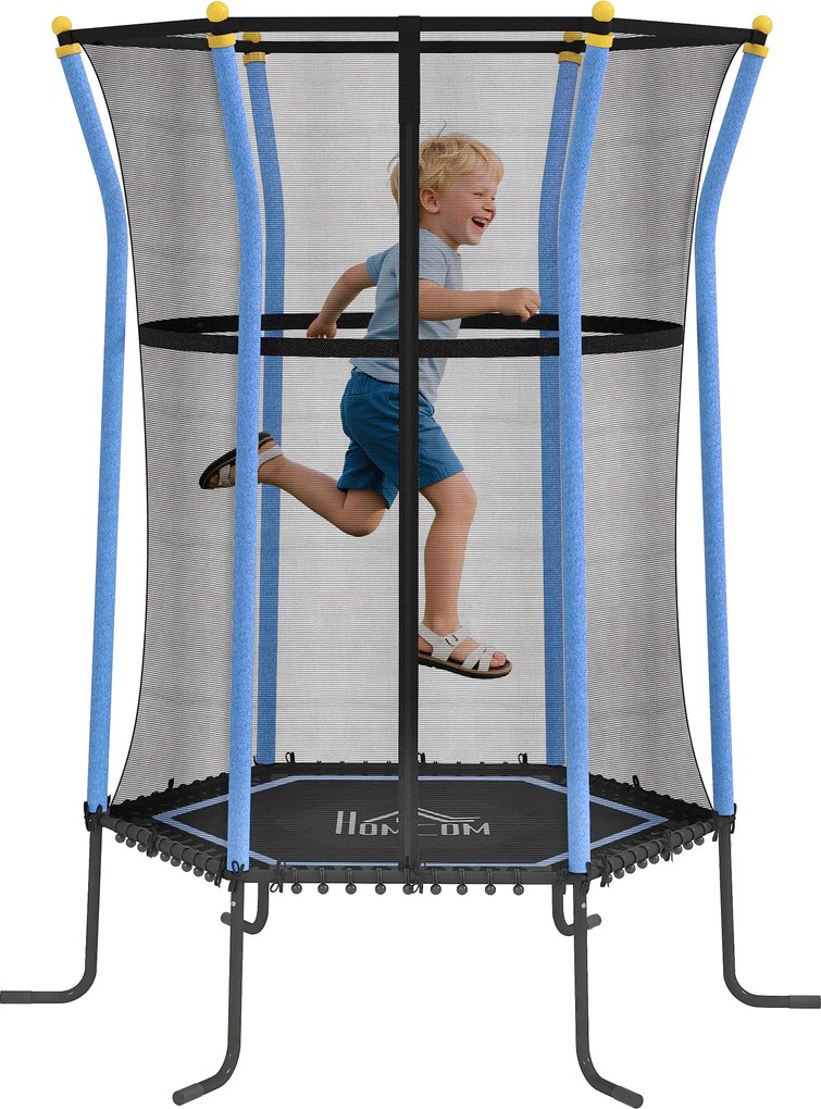 HOMCOM Gyermek Trampolin Ø163,5 cm, Belső Trampolin Biztonsági Hálóval és Élborítással, Bungee Kábellel, 50 kg-ig, 3-10 Éves Gyerekeknek Kék | Aosom