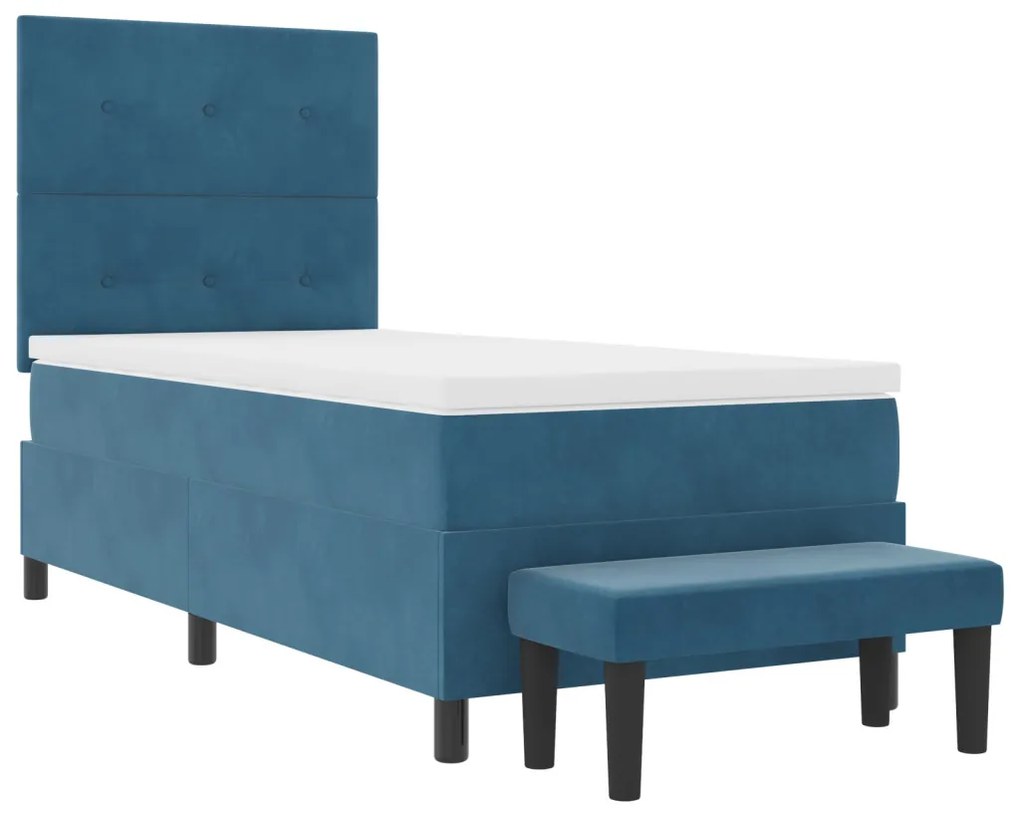 Boxspring Ágy Mattal és Pad Dark Blue 100x200 cm Velvet