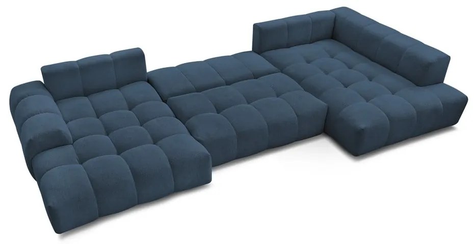 Sötétkék zsenília kinyitható-tárolóhelyes sarokkanapé (jobb oldali-U alakú) Everest – Bobochic Paris