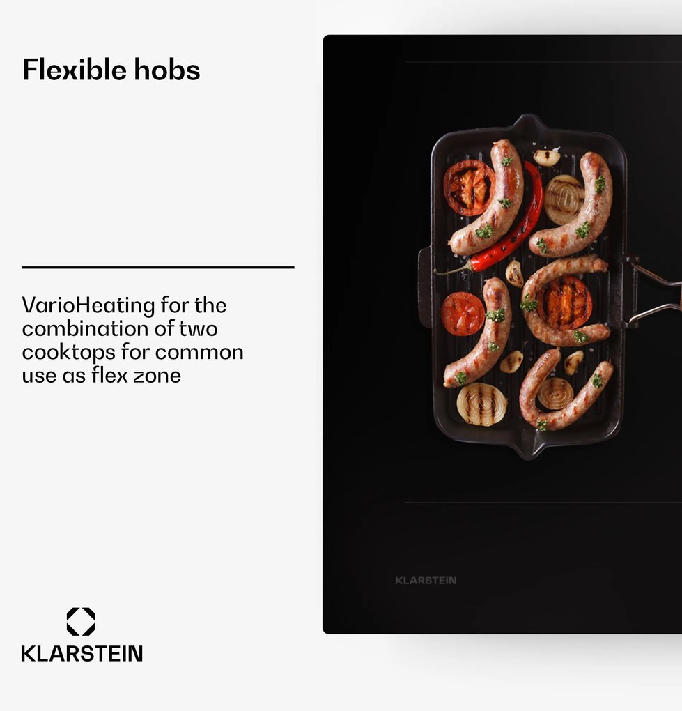 Klarstein AirJet 90, Down Air System, indukciós tűzhely + DownAir-páraelszívó, 754 m³/ó, A