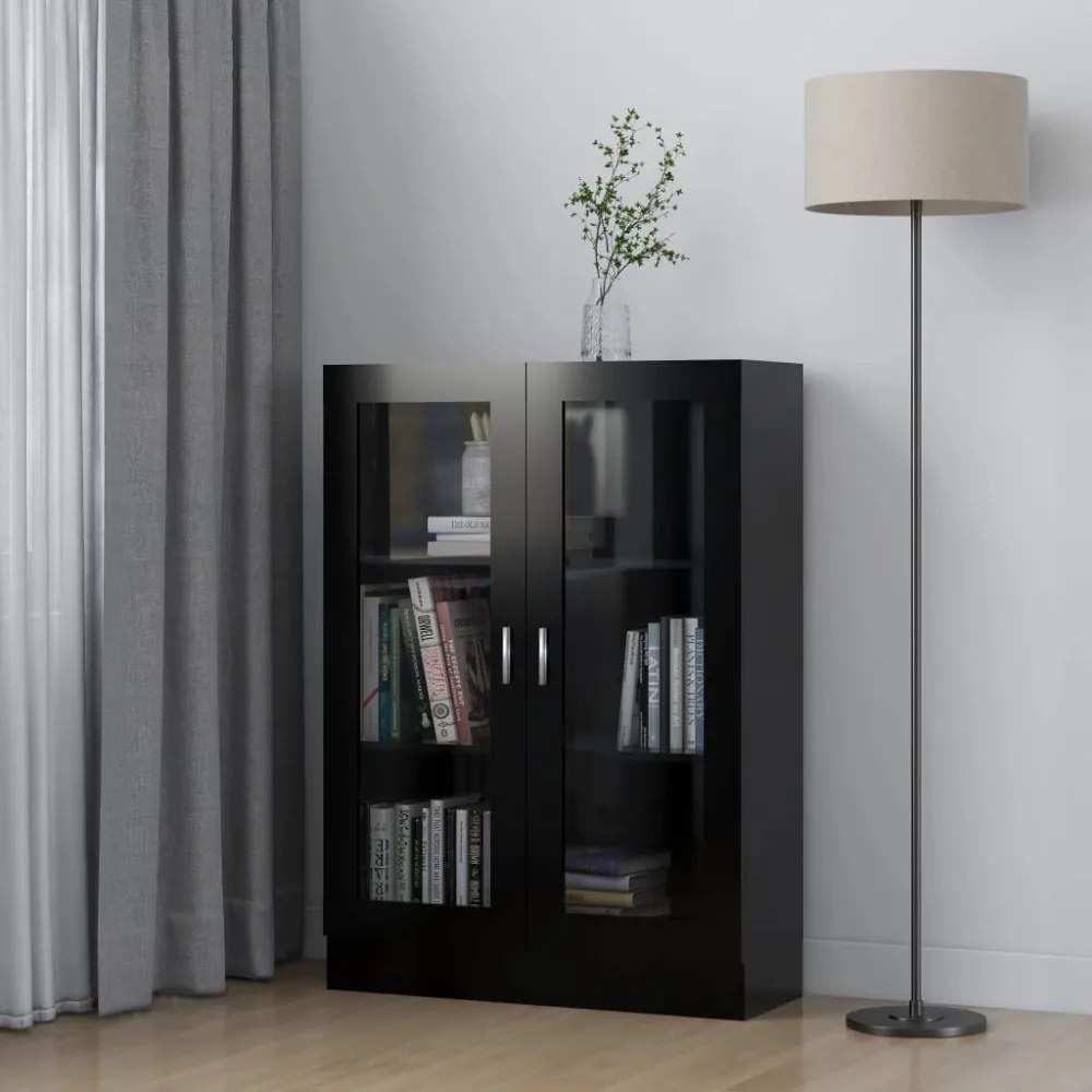 fekete szerelt fa vitrinszekrény 82,5 x 30,5 x 115 cm