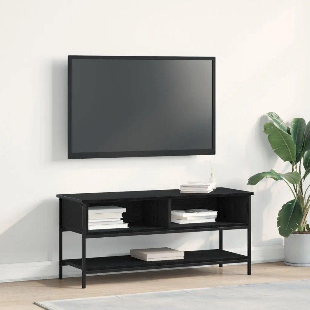 TV szekrény Fekete tölgy 100x35x45 cm Fának készült és acél