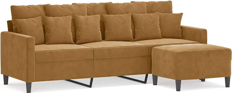 vidaXL 3 személyes barna bársonykanapé lábtartóval 180 cm