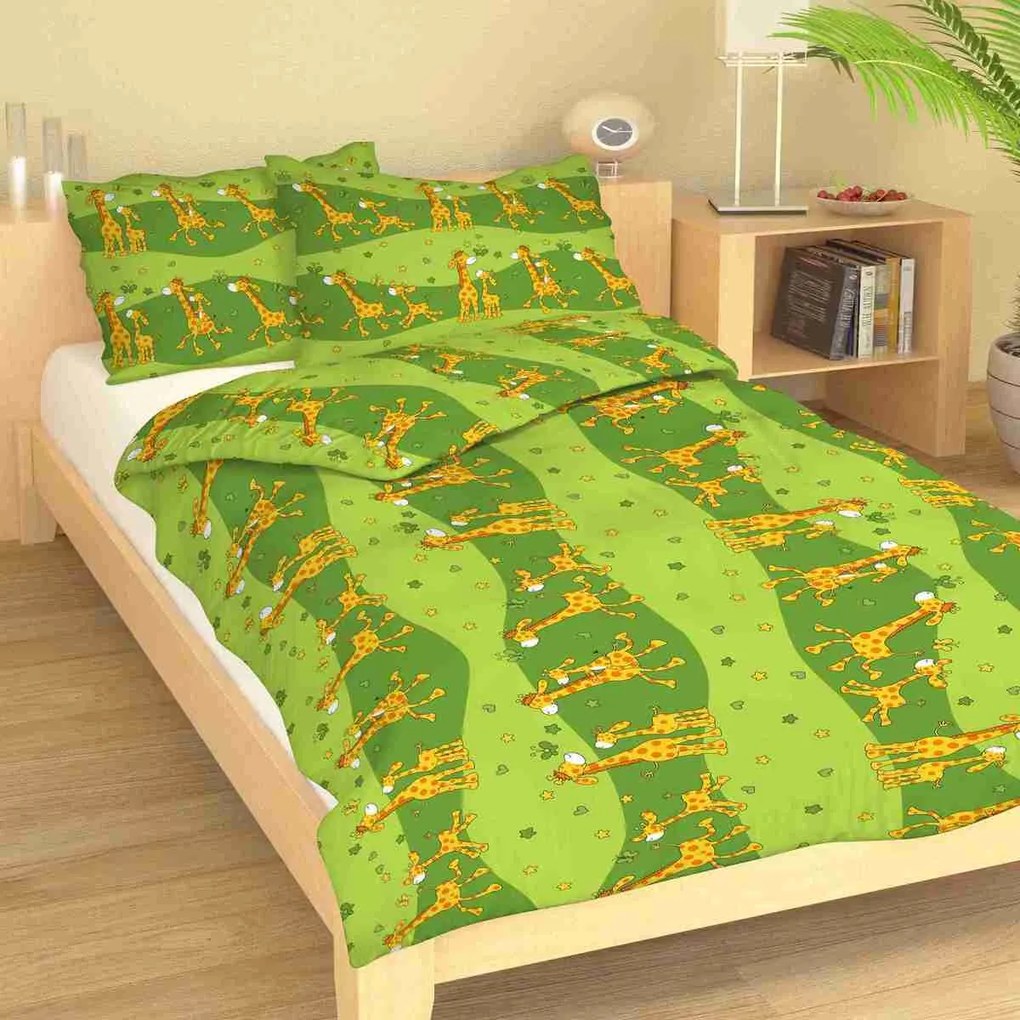 ZSIRÁF gyermek pamut ágynemű zöld Ágynemű mérete: 140x200 cm, A csomag tartalma: 2 Készletcsomagolás