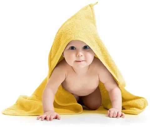 Kapucnis baba törölköző, sárga, 80 x 80 cm