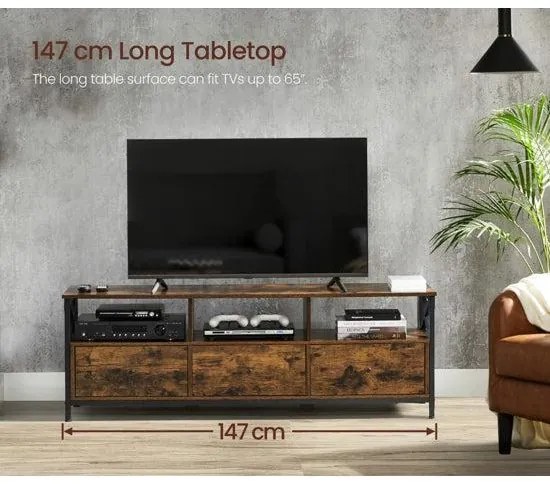TV-állvány 3 fiókkal és tárolópolcokkal, 147 x 50 x 40 cm, rusztikus