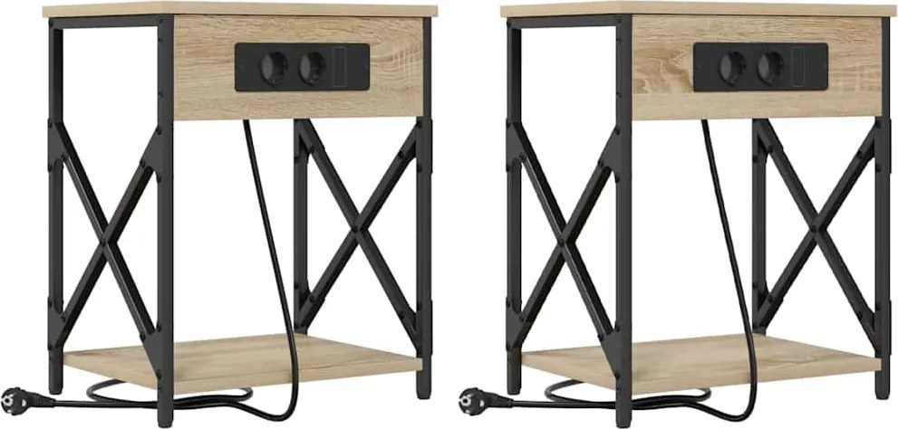 vidaXL Éjjeliszekrény 2 pcs Sonoma tölgy 41 x 31 x 51 cm Faanyag