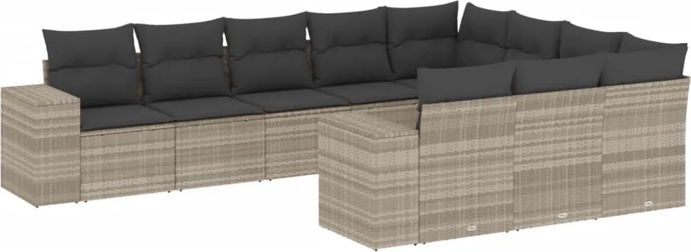 vidaXL 10 részes világosszürke polyrattan kerti ülőgarnitúra párnákkal