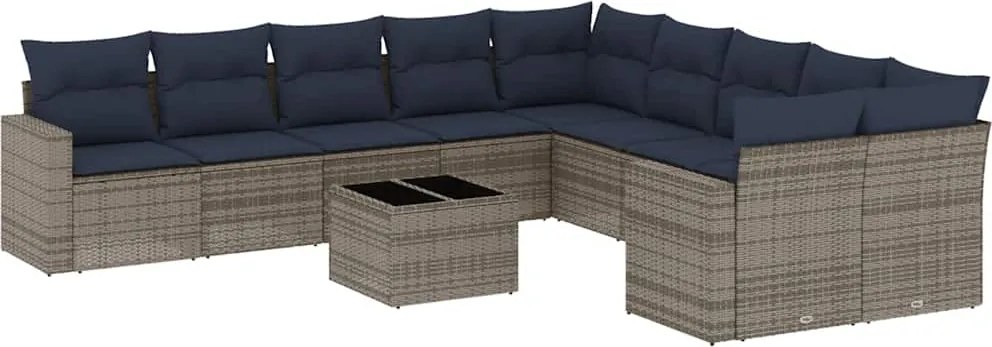 vidaXL 11 részes szürke polyrattan kerti ülőgarnitúra párnákkal