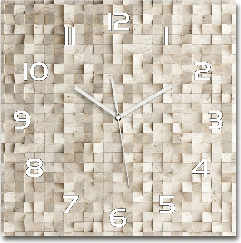 Nagy üveg falióra Fa kockák 60x60