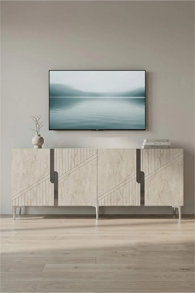 Evva komód, ezüst-fehér, 125 cm