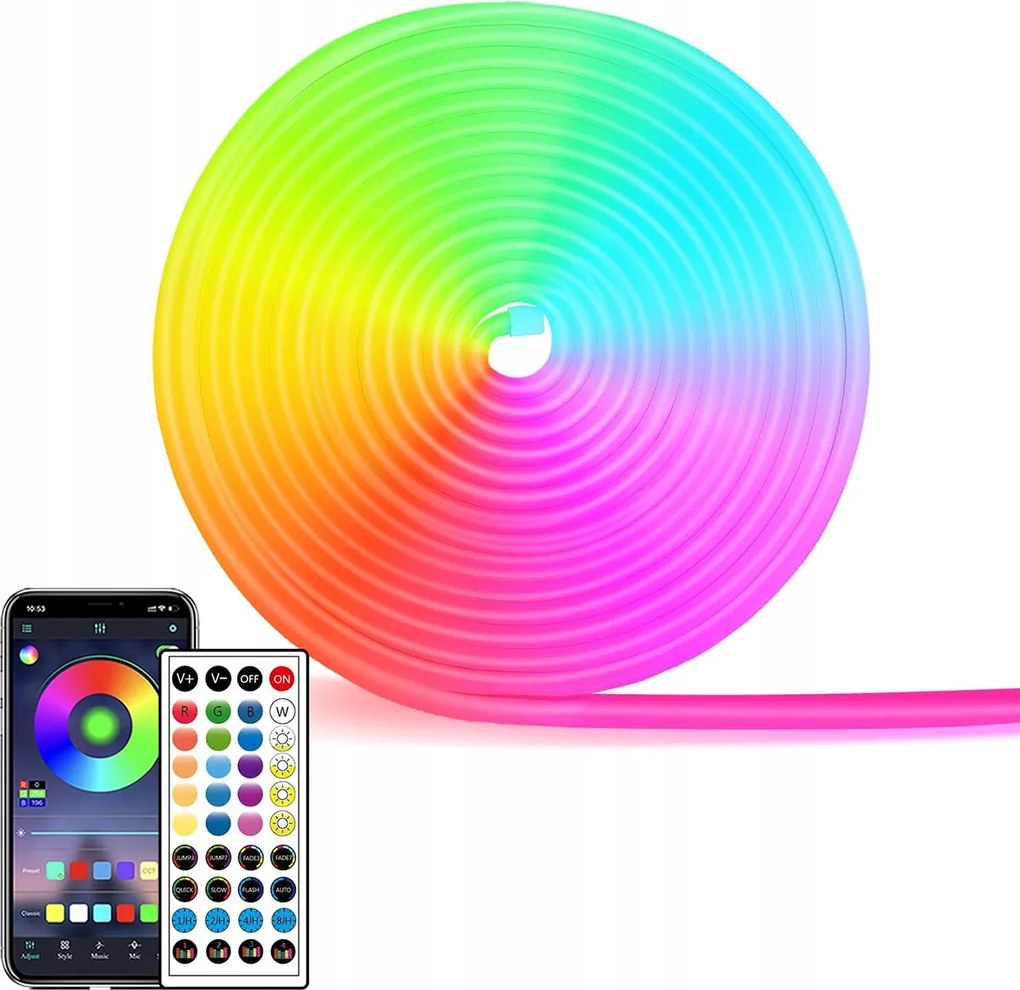 Neon Led Szalag 5M Rgb Bluetooth Alkalmazás Távirányító Vízálló