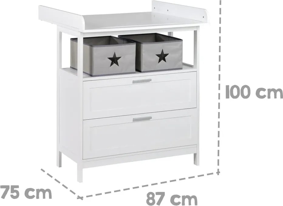 Fehér gyerek komód pelenkázó feltéttel 75x100x87 cm Hamburg – Roba