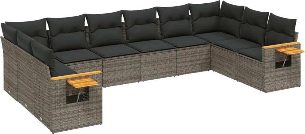 vidaXL 10 részes szürke polyrattan kerti ülőgarnitúra párnákkal