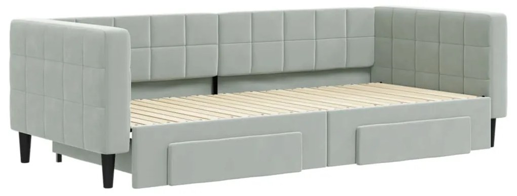 világosszürke kihúzható bársony heverő fiókkal 90 x 200 cm