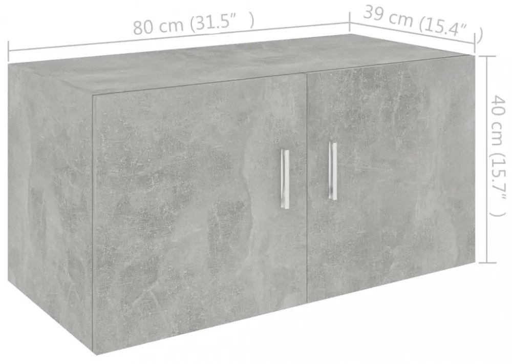 betonszürke szerelt fa falra szerelhető szekrény 80x39x40 cm