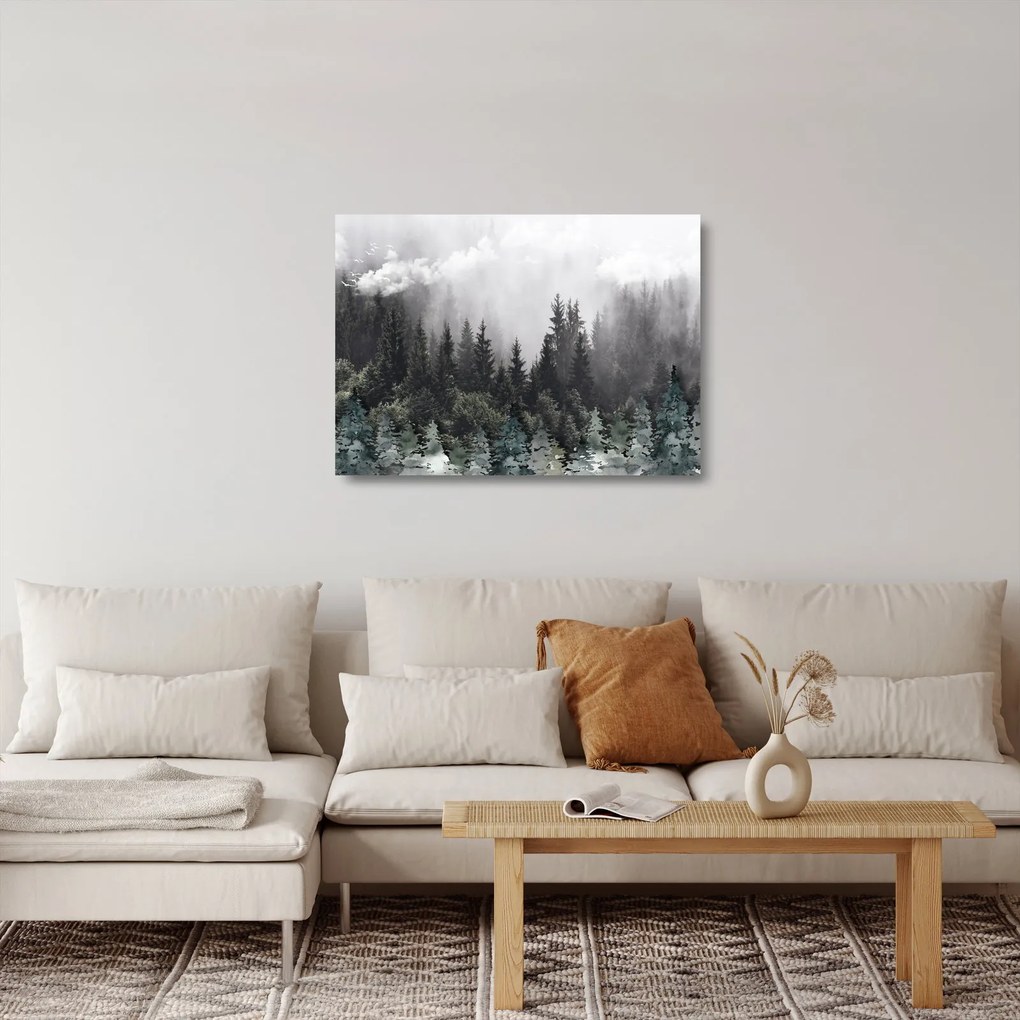 Üveg kép - Erdő illusztrált elemekkel (70x50 cm)