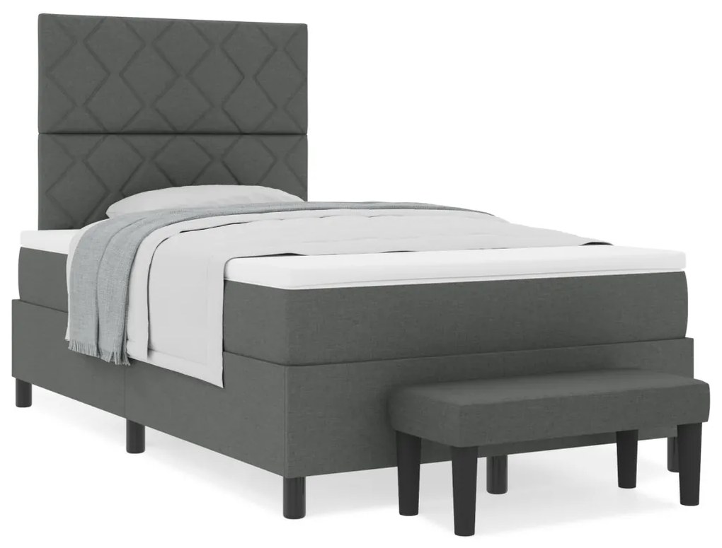 Boxspring ágy matraccal és padlóval, sötétszürke, 120x190 cm szövet