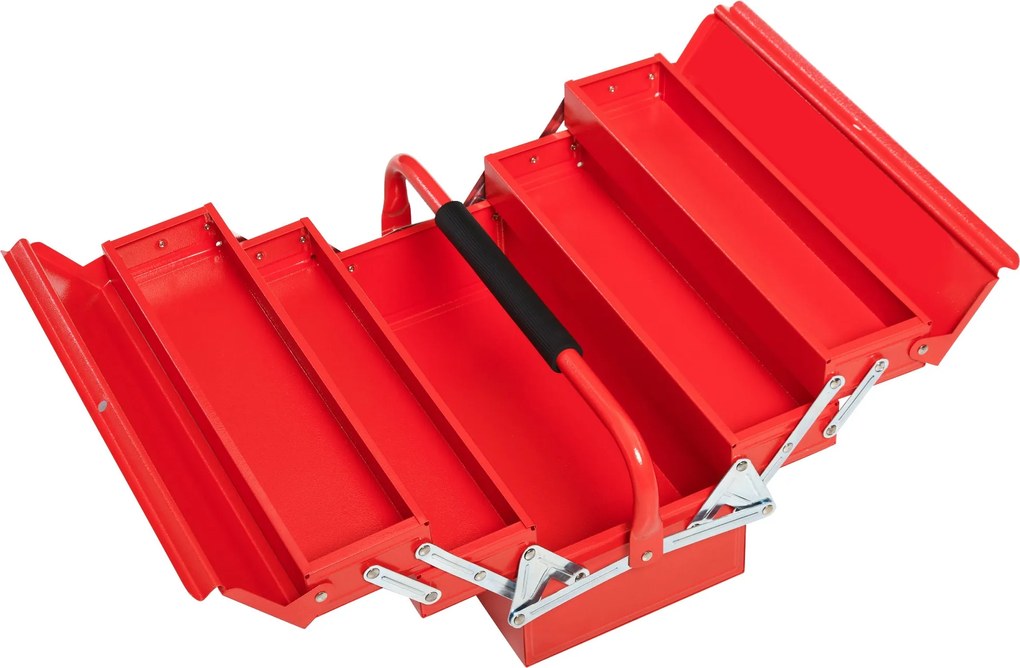 DURHAND Szerszámtároló Doboz, Üres, 5 Rekeszes, Tértakarékos, Összecsukható Stabil Acél (SPCC), Piros, 45 x 20 x 34,5 cm | Aosom