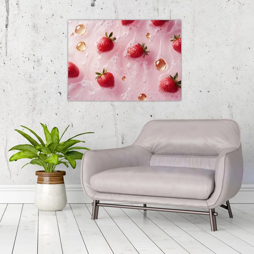 Üveg kép - Eprek buborékokban (70x50 cm)