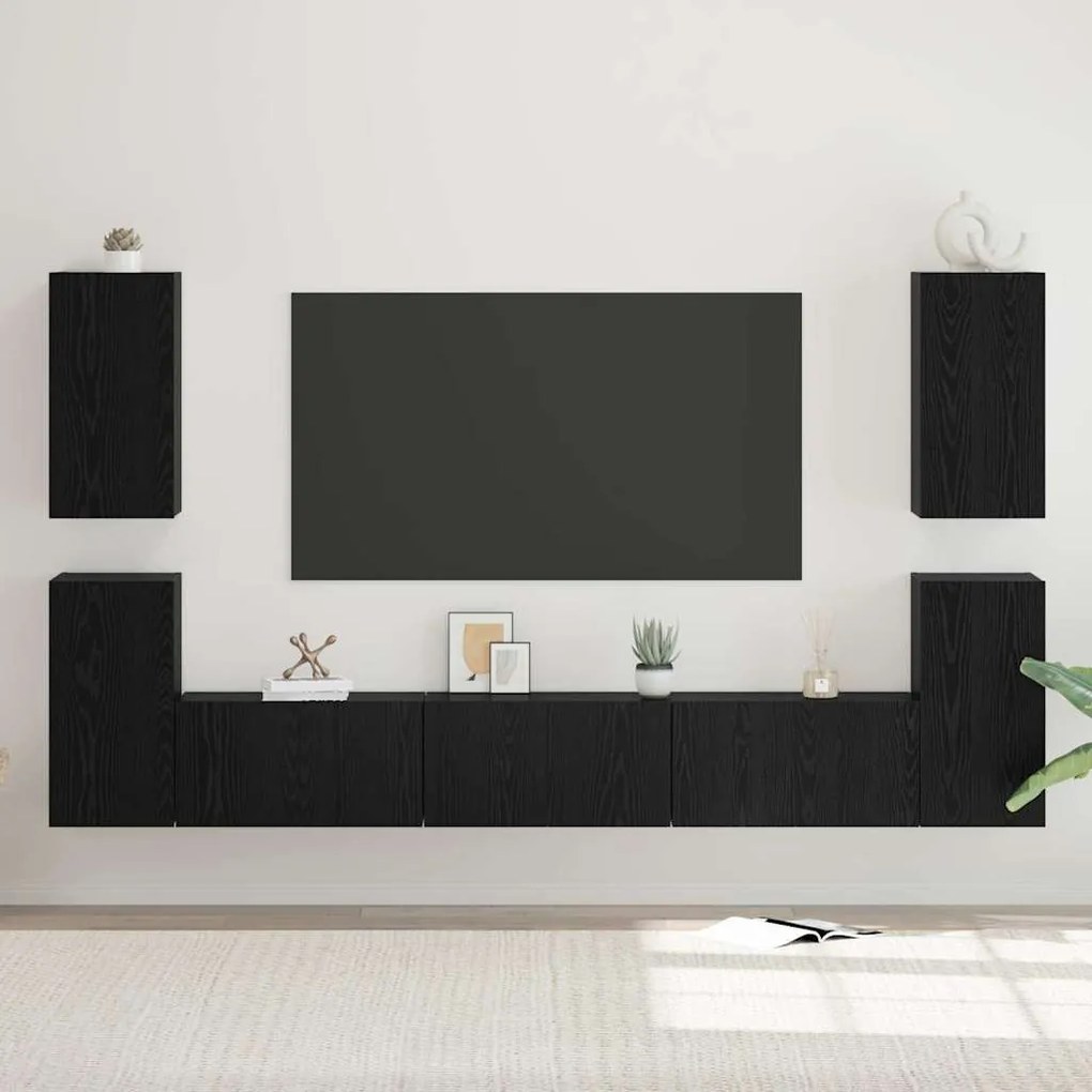 TV szekrény garnitúra 7 pcs Musta tammi 60 x 30 x 30 cm Faanyag