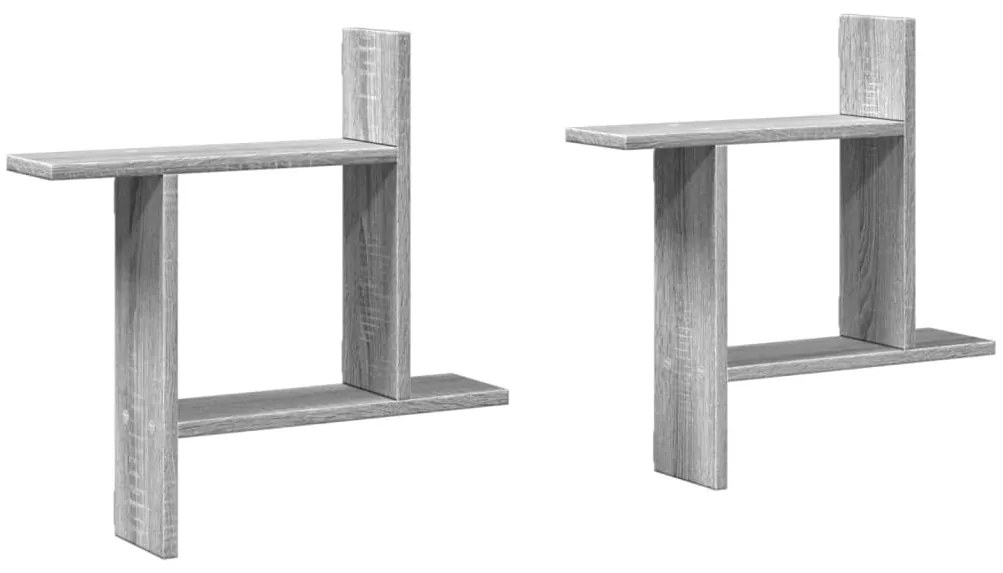 2 db szürke sonoma színű szerelt fa fali polc 50 x 12 x 50 cm