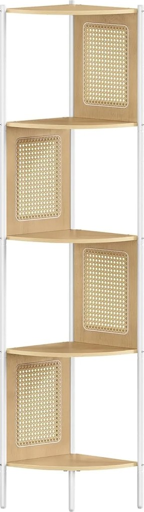 5 szintes sarokpolc, könyvespolc polirattan oldalakkal, 156x32x32 cm, tölgy bézs
