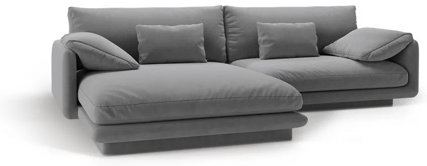 Világosszürke bársony sarokkanapé (bal oldali-heverő résszel) Torino – Micadoni