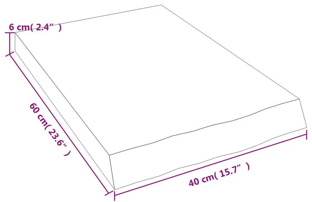 sötétbarna kezelt tömör tölgyfa fali polc 40x60x(2-6) cm