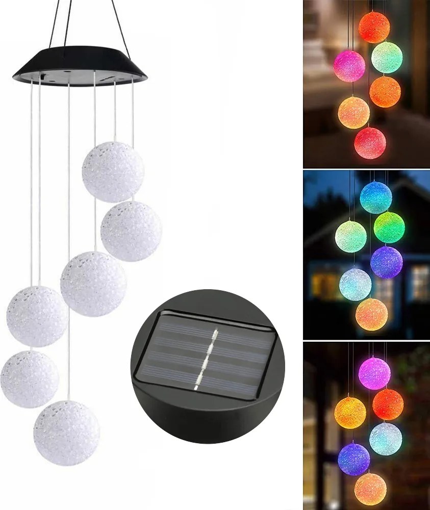 Led Solar Windspiel Rgb Lámpa Színváltó 6 golyóval Kerti dekoráció