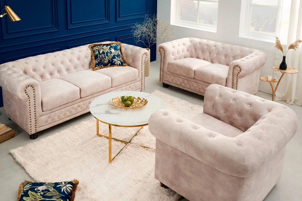 Design fotel Chesterfield pezsgő bársony