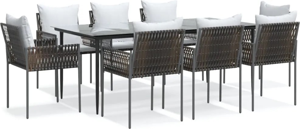 vidaXL 9 részes polyrattan és acél kerti étkezőgarnitúra párnával