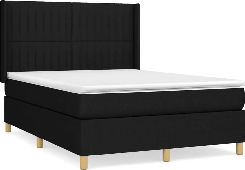 vidaXL fekete szövet rugós ágy matraccal 140 x 190 cm