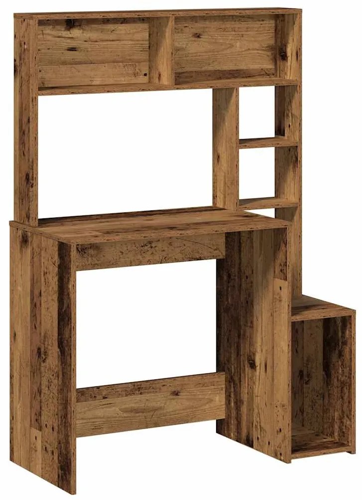 vidaXL antik fa színű szerelt fa íróasztal polcokkal 100x45x140 cm