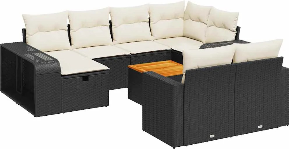 vidaXL 11 részes fekete polyrattan kerti ülőgarnitúra párnákkal