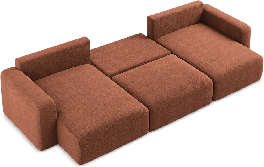 Terrakotta színű zsenília kinyitható-tárolóhelyes (U alakú) sarokkanapé Kona – Makamii